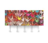 QMNLKH Origami Paper Cranes Wall Mounted Key Rack for Home, No Drilling Key Holder with 5 Hooks, Self Adhesive Keys Chain Organizer for Hallway, Keys Hanger Shelf for Office, Doorway White
