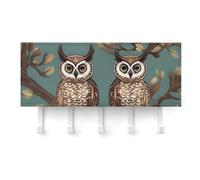 QMNLKH Owl Tree Branches Wall Mounted Key Rack for Home, No Drilling Key Holder with 5 Hooks, Self Adhesive Keys Chain Organizer for Hallway, Keys Hanger Shelf for Office, Doorway White