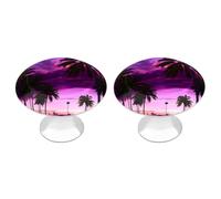 QMNLKH Palm Tree Purple Sunset Cabinet Knobs for Home, Round Drawer Pulls for Kitchen, Personalized Cupboard Handles with Screw, Fashion Dresser Knobs for Office, Drawer Handles, 2 Packs