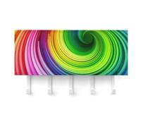 QMNLKH Rainbow Spiral Wall Mounted Key Rack for Home, No Drilling Key Holder with 5 Hooks, Self Adhesive Keys Chain Organizer for Hallway, Keys Hanger Shelf for Office, Doorway White