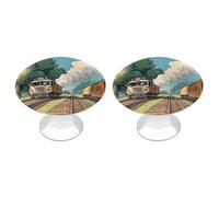 QMNLKH Rural Locomotive Smoking Railway Cabinet Knobs for Home, Round Drawer Pulls for Kitchen, Personalized Cupboard Handles with Screw, Fashion Dresser Knobs for Office, Drawer Handles, 2 Packs
