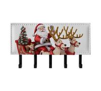 QMNLKH Santa Claus Reindeer Sled Wall Mounted Key Rack for Home, No Drilling Key Holder with 5 Hooks, Self Adhesive Keys Chain Organizer for Hallway, Keys Hanger Shelf for Office, Doorway Black