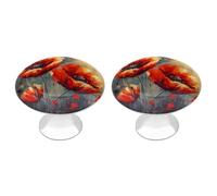 QMNLKH Simple Flower Oil Painting Cabinet Knobs for Home, Round Drawer Pulls for Kitchen, Personalized Cupboard Handles with Screw, Fashion Dresser Knobs for Office, Drawer Handles, 2 Packs