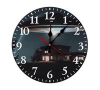 QMNLKH Spacecraft at Night Wall Clock for Home, Battery Operated Clock for Hotel, Round Wall Clock with Arabic Numerals White, Easy to Read, Non-Ticking Clocks for Living Room 25 * 25cm