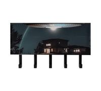 QMNLKH Spacecraft at Night Wall Mounted Key Rack for Home, No Drilling Key Holder with 5 Hooks, Self Adhesive Keys Chain Organizer for Hallway, Keys Hanger Shelf for Office, Doorway Black