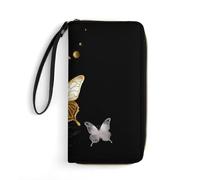 QMNLKH Stylish And Durable African Style Patchwork Printed Leather Wallet: A Must-have Storage Bag for The Holidays, Suitable for Storing ID Cards, Various Cards And Change, Gold White Butterflies