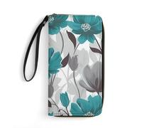 QMNLKH Stylish And Durable African Style Patchwork Printed Leather Wallet: A Must-have Storage Bag for The Holidays, Suitable for Storing ID Cards, Various Cards And Change, Teal Grey And White Floral