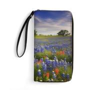 QMNLKH Stylish And Durable African Style Patchwork Printed Leather Wallet: A Must-have Storage Bag for The Holidays, Suitable for Storing ID Cards, Various Cards And Change, Texas Bluebonnets Scenery