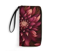 QMNLKH Stylish And Durable Beautiful Butterfly Printed Leather Wallet: A Must-have Storage Bag for The Holidays, Suitable for Storing ID Cards, Various Cards And Change, Wine Red Artistic Flower
