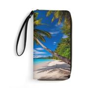 QMNLKH Stylish And Durable Bohemian Elephant Pattern Printed Leather Wallet: A Must-have Storage Bag for The Holidays, Suitable for Storing ID Cards, Various Cards And Change, Beach and Coconut Tree