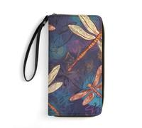 QMNLKH Stylish And Durable Bohemian Elephant Pattern Printed Leather Wallet: A Must-have Storage Bag for The Holidays, Suitable for Storing ID Cards, Various Cards And Change, Hand Painted Dragonfly