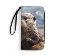 QMNLKH Stylish And Durable Bohemian Elephant Pattern Printed Leather Wallet: A Must-have Storage Bag for The Holidays, Suitable for Storing ID Cards, Various Cards And Change, Otter Playing In The