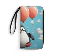 QMNLKH Stylish And Durable Cute Penguin with Balloon Printed Leather Wallet: A Must-have Storage Bag for The Holidays, Suitable for Storing ID Cards, Various Cards And Change, Cute penguin with