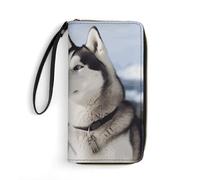 QMNLKH Stylish And Durable Cute Penguin with Balloon Printed Leather Wallet: A Must-have Storage Bag for The Holidays, Suitable for Storing ID Cards, Various Cards And Change, Husky Dogs, 19.7x10.5cm
