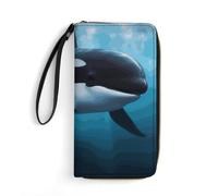 QMNLKH Stylish And Durable Cute Penguin with Balloon Printed Leather Wallet: A Must-have Storage Bag for The Holidays, Suitable for Storing ID Cards, Various Cards And Change, Killer whale
