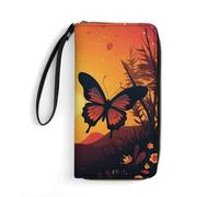 QMNLKH Stylish And Durable Fantastic Dog Printed Leather Wallet: A Must-have Storage Bag for The Holidays, Suitable for Storing ID Cards, Various Cards And Change, Two Butterflies at Sunset