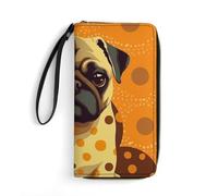 QMNLKH Stylish And Durable Fantastic Dog Printed Leather Wallet: A Must-have Storage Bag for The Holidays, Suitable for Storing ID Cards, Various Cards And Change, Pug Yellow Polka Dots, 19.7x10.5cm