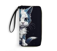 QMNLKH Stylish And Durable Fantastic Dog Printed Leather Wallet: A Must-have Storage Bag for The Holidays, Suitable for Storing ID Cards, Various Cards And Change, Blue Kitten, 19.7x10.5cm