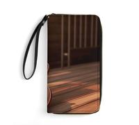 QMNLKH Stylish And Durable Gray Monstera Plant Printed Leather Wallet: A Must-have Storage Bag for The Holidays, Suitable for Storing ID Cards, Various Cards And Change, Guitar in the Sun, 19.7x10.5cm
