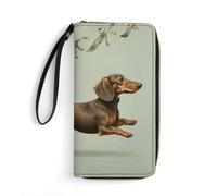 QMNLKH Stylish And Durable Gray Monstera Plant Printed Leather Wallet: A Must-have Storage Bag for The Holidays, Suitable for Storing ID Cards, Various Cards And Change, Dog Running with Gift
