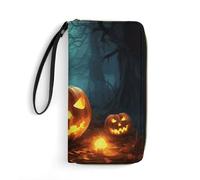 QMNLKH Stylish And Durable Hedgehog Cactus Printed Leather Wallet: A Must-have Storage Bag for The Holidays, Suitable for Storing ID Cards, Various Cards And Change, Happy Halloween Pumpkins