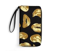 QMNLKH Stylish And Durable Hedgehog Cactus Printed Leather Wallet: A Must-have Storage Bag for The Holidays, Suitable for Storing ID Cards, Various Cards And Change, Gold Lips, 19.7x10.5cm