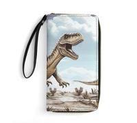 QMNLKH Stylish And Durable Hedgehog Cactus Printed Leather Wallet: A Must-have Storage Bag for The Holidays, Suitable for Storing ID Cards, Various Cards And Change, Dinosaur Walking, 19.7x10.5cm