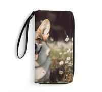 QMNLKH Stylish And Durable Hedgehog Cactus Printed Leather Wallet: A Must-have Storage Bag for The Holidays, Suitable for Storing ID Cards, Various Cards And Change, Happy Corgi Dog, 19.7x10.5cm