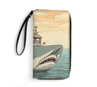 QMNLKH Stylish And Durable Many Zombie Printed Leather Wallet: A Must-have Storage Bag for The Holidays, Suitable for Storing ID Cards, Various Cards And Change, Summer Shark, 19.7x10.5cm