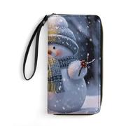 QMNLKH Stylish And Durable Oil Painting Red Flower Printed Leather Wallet: A Must-have Storage Bag for The Holidays, Suitable for Storing ID Cards, Various Cards And Change, Winter Snowman