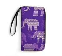 QMNLKH Stylish And Durable Palm Trees Sunset Printed Leather Wallet: A Must-have Storage Bag for The Holidays, Suitable for Storing ID Cards, Various Cards And Change, Purple Elephant, 19.7x10.5cm