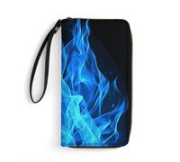 QMNLKH Stylish And Durable Palm Trees Sunset Printed Leather Wallet: A Must-have Storage Bag for The Holidays, Suitable for Storing ID Cards, Various Cards And Change, Blue Flame, 19.7x10.5cm