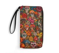 QMNLKH Stylish And Durable Palm Trees Sunset Printed Leather Wallet: A Must-have Storage Bag for The Holidays, Suitable for Storing ID Cards, Various Cards And Change, Mexican folk art, 19.7x10.5cm