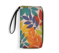 QMNLKH Stylish And Durable Palm Trees Sunset Printed Leather Wallet: A Must-have Storage Bag for The Holidays, Suitable for Storing ID Cards, Various Cards And Change, Multicolor leaves, 19.7x10.5cm