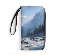 QMNLKH Stylish And Durable Palm Trees Sunset Printed Leather Wallet: A Must-have Storage Bag for The Holidays, Suitable for Storing ID Cards, Various Cards And Change, Snowy Mountains, 19.7x10.5cm