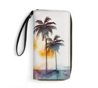 QMNLKH Stylish And Durable Palm Trees Sunset Printed Leather Wallet: A Must-have Storage Bag for The Holidays, Suitable for Storing ID Cards, Various Cards And Change, Palm Trees Sunset, 19.7x10.5cm