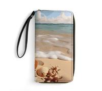 QMNLKH Stylish And Durable Red Cherries Printed Leather Wallet: A Must-have Storage Bag for The Holidays, Suitable for Storing ID Cards, Various Cards And Change, Seashells Starfish on Beach
