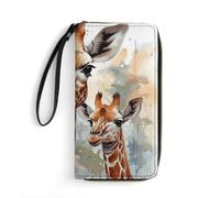 QMNLKH Stylish And Durable Red Cherries Printed Leather Wallet: A Must-have Storage Bag for The Holidays, Suitable for Storing ID Cards, Various Cards And Change, Watercolor Deer Giraffe, 19.7x10.5cm