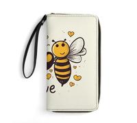 QMNLKH Stylish And Durable Red Cherries Printed Leather Wallet: A Must-have Storage Bag for The Holidays, Suitable for Storing ID Cards, Various Cards And Change, Bee Love Honey, 19.7x10.5cm