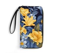 QMNLKH Stylish And Durable Red Cherries Printed Leather Wallet: A Must-have Storage Bag for The Holidays, Suitable for Storing ID Cards, Various Cards And Change, Blue Base Yellow Floral, 19.7x10.5cm