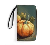 QMNLKH Stylish And Durable Skull Red Printed Leather Wallet: A Must-have Storage Bag for The Holidays, Suitable for Storing ID Cards, Various Cards And Change, Two Little Pumpkins, 19.7x10.5cm