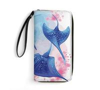 QMNLKH Stylish And Durable Tie Dye Printed Leather Wallet: A Must-have Storage Bag for The Holidays, Suitable for Storing ID Cards, Various Cards And Change, Sea Animals Stingrays, 19.7x10.5cm