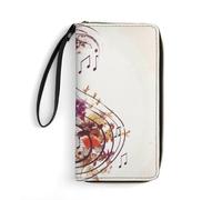 QMNLKH Stylish And Durable Tie Dye Printed Leather Wallet: A Must-have Storage Bag for The Holidays, Suitable for Storing ID Cards, Various Cards And Change, Musical Note Floral, 19.7x10.5cm