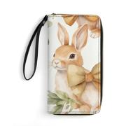 QMNLKH Stylish And Durable Wave Design Printed Leather Wallet: A Must-have Storage Bag for The Holidays, Suitable for Storing ID Cards, Various Cards And Change, Rabbit and Bow, 19.7x10.5cm