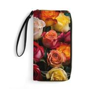 QMNLKH Stylish And Durable White Cat by The Window Printed Leather Wallet: A Must-have Storage Bag for The Holidays, Suitable for Storing ID Cards, Various Cards And Change, Many Roses, 19.7x10.5cm