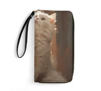 QMNLKH Stylish And Durable White Cat by The Window Printed Leather Wallet: A Must-have Storage Bag for The Holidays, Suitable for Storing ID Cards, Various Cards And Change, White Cat by the Window