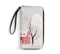 QMNLKH Stylish And Durable White Cat by The Window Printed Leather Wallet: A Must-have Storage Bag for The Holidays, Suitable for Storing ID Cards, Various Cards And Change, Cartoon House, 19.7x10.5cm