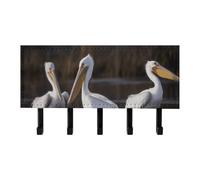 QMNLKH Three Pelicans Wall Mounted Key Rack for Home, No Drilling Key Holder with 5 Hooks, Self Adhesive Keys Chain Organizer for Hallway, Keys Hanger Shelf for Office, Doorway Black