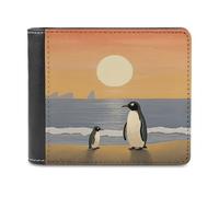 QMNLKH Two Penguins Pictures Wallet for Men, Capacity Bifold Passcase with Card Slots for Travel, Slim Money Clip with Coin Purse, Leather RFID Blocking Wallets with ID Windows for Gift