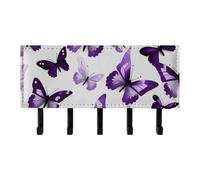 QMNLKH White Purple Butterflies Wall Mounted Key Rack for Home, No Drilling Key Holder with 5 Hooks, Self Adhesive Keys Chain Organizer for Hallway, Keys Hanger Shelf for Office, Doorway Black
